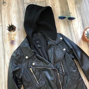 Faux Leather Jacket with hood